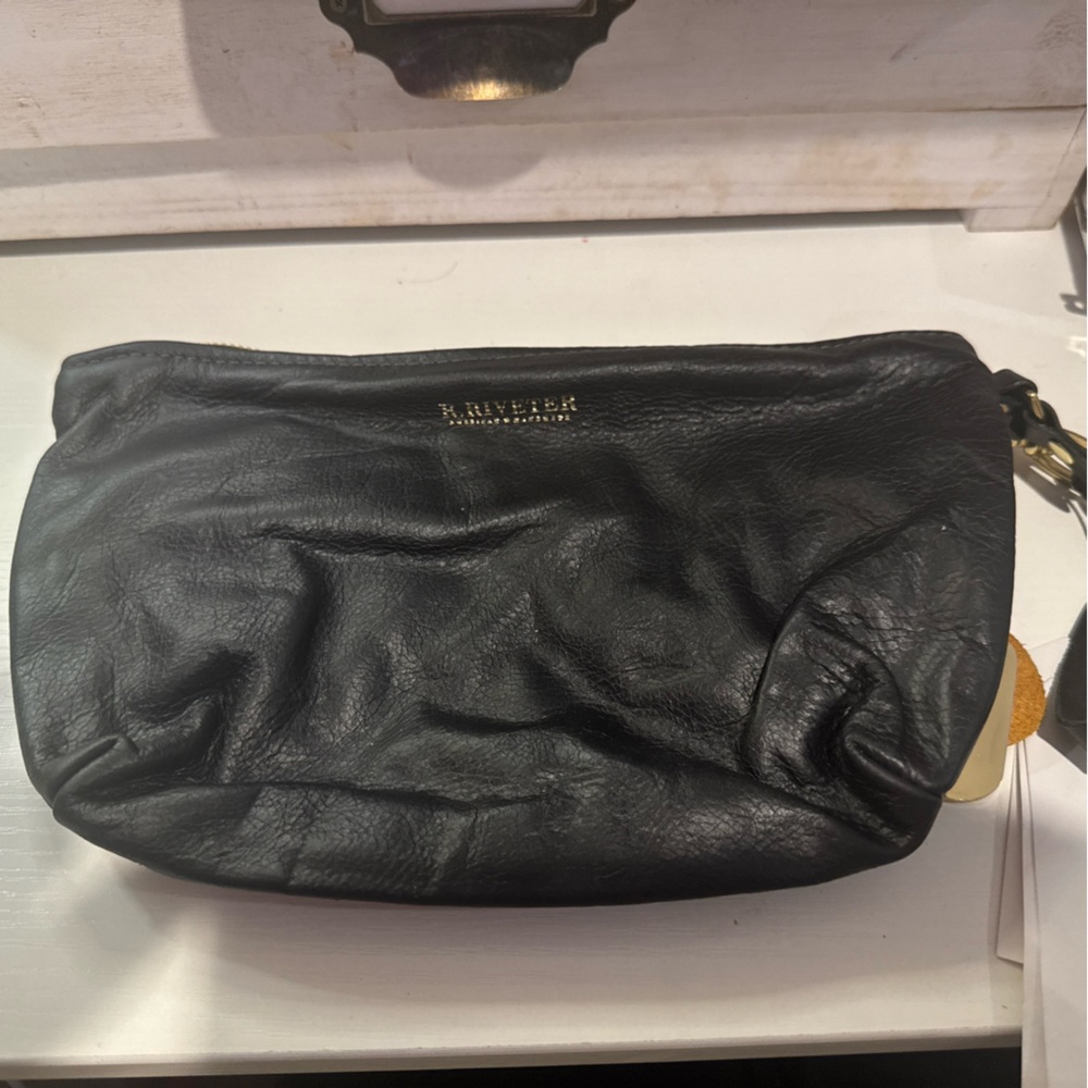 R. Riveter Black Leather Wristlet Clutch 10x7 USA Handmade
